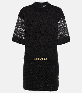 Valentino VLogo Chain boucl√É¬© and lace minidress