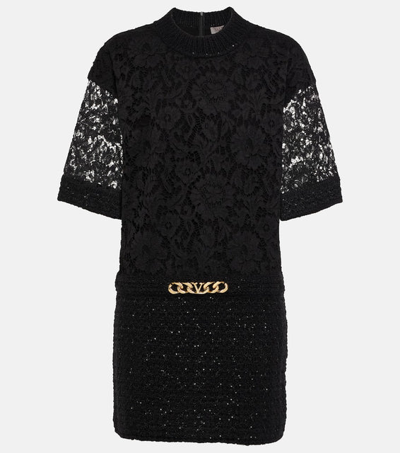Valentino VLogo Chain boucl√É¬© and lace minidress