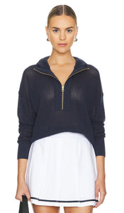 Varley Aurora Half Zip Sweater in Navy - Varley Aurora Pull demi-zippé en bleu marine - Varley Aurora 海军蓝半拉链毛衣 - Varley Aurora Pullover mit halbem Reißverschluss in Marineblau - Varley Aurora 하프 지퍼 스웨터 네이비 색상 - Maglione a mezza zip Varley Aurora in blu scuro