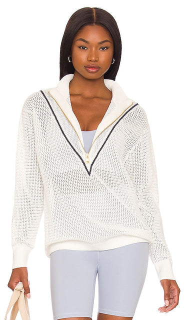 Varley Calva Knit Polo in White - Varley Calva Polo en tricot en blanc - 白色 Varley Calva 针织 Polo 衫 - Varley Calva Strickpolo in Weiß - Varley 칼바 니트 폴로화이트 색상 - Polo Varley Calva in maglia bianca