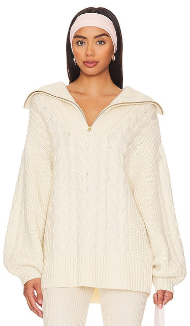 Varley Daria Half Zip Sweater in White - Varley Daria Pull demi-zippé en blanc - Varley Daria 白色半拉链毛衣 - Varley Daria Pullover mit halbem Reißverschluss in Weiß - Varley Daria 하프 지퍼 스웨터화이트 색상 - Maglione a mezza zip Varley Daria in bianco