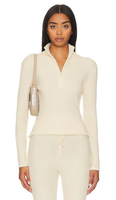 Varley Demi Half Zip Pullover in Cream - Varley Demi Pull demi-zippé en crème - Varley 奶油色半拉链套头衫 - Varley Demi Pullover mit halbem Reißverschluss in Creme - Varley Demi 하프 지퍼 풀오버 ​​크림 색상 - Pullover Varley Demi con mezza zip color crema