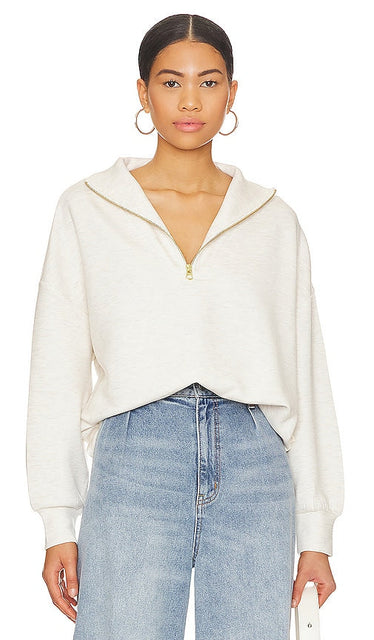 Varley Hawley Half Zip Sweatshirt in Ivory - Varley Hawley Sweat-shirt à demi-fermeture éclair en ivoire - Varley Hawley 象牙色半拉链套头衫 - Varley Hawley Sweatshirt mit halbem Reißverschluss in Elfenbein - Varley Hawley 하프 지퍼 스웨트셔츠 색상은 아이보리 색상입니다. - Felpa Varley Hawley con mezza zip in avorio