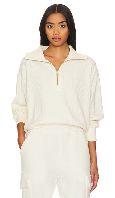 Varley Radford Half Zip Sweatshirt in Ivory - Varley Radford Sweat-shirt à demi-fermeture éclair en ivoire - Varley Radford 象牙色半拉链套头衫 - Varley Radford Sweatshirt mit halbem Reißverschluss in Elfenbein - Varley Radford 하프 지퍼 스웨트셔츠 색상 - Felpa con mezza zip Varley Radford in avorio