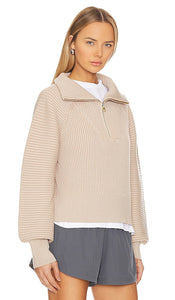 Varley Reid Half Zip Sweater in Beige