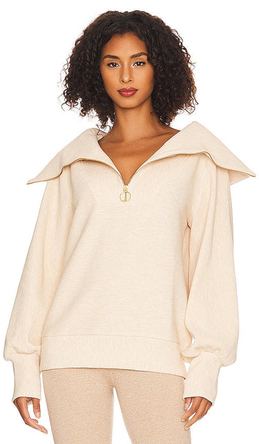 Varley Vine Half Zip Sweater in Cream - Varley Vine Pull demi-zippé en crème - Varley Vine 奶油色半拉链毛衣 - Varley Vine Pullover mit halbem Reißverschluss in Creme - Varley Vine 하프 지퍼 스웨터 - Maglione a mezza zip Varley Vine in crema
