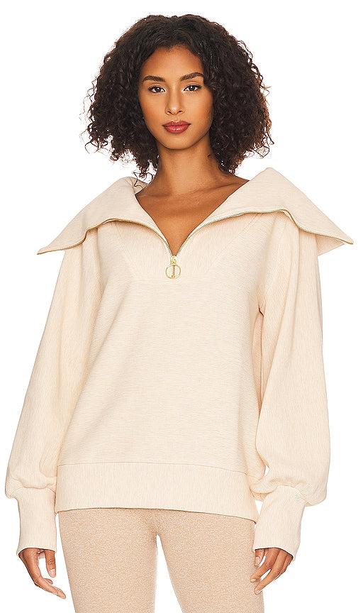 Varley Vine Half Zip Sweater in Cream - Varley Vine Pull demi-zippé en crème - Varley Vine 奶油色半拉链毛衣 - Varley Vine Pullover mit halbem Reißverschluss in Creme - Varley Vine 하프 지퍼 스웨터 - Maglione a mezza zip Varley Vine in crema