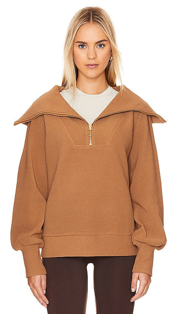Varley Vine Half Zip Sweatshirt in Brown - Varley Vine - Sweat-shirt à demi-fermeture éclair en marron - Varley Vine 棕色半拉链运动衫 - Varley Vine Sweatshirt mit halbem Reißverschluss in Braun - Varley Vine 하프 지퍼 스웨트셔츠브라운 색상 - Felpa con mezza zip Varley Vine in marrone