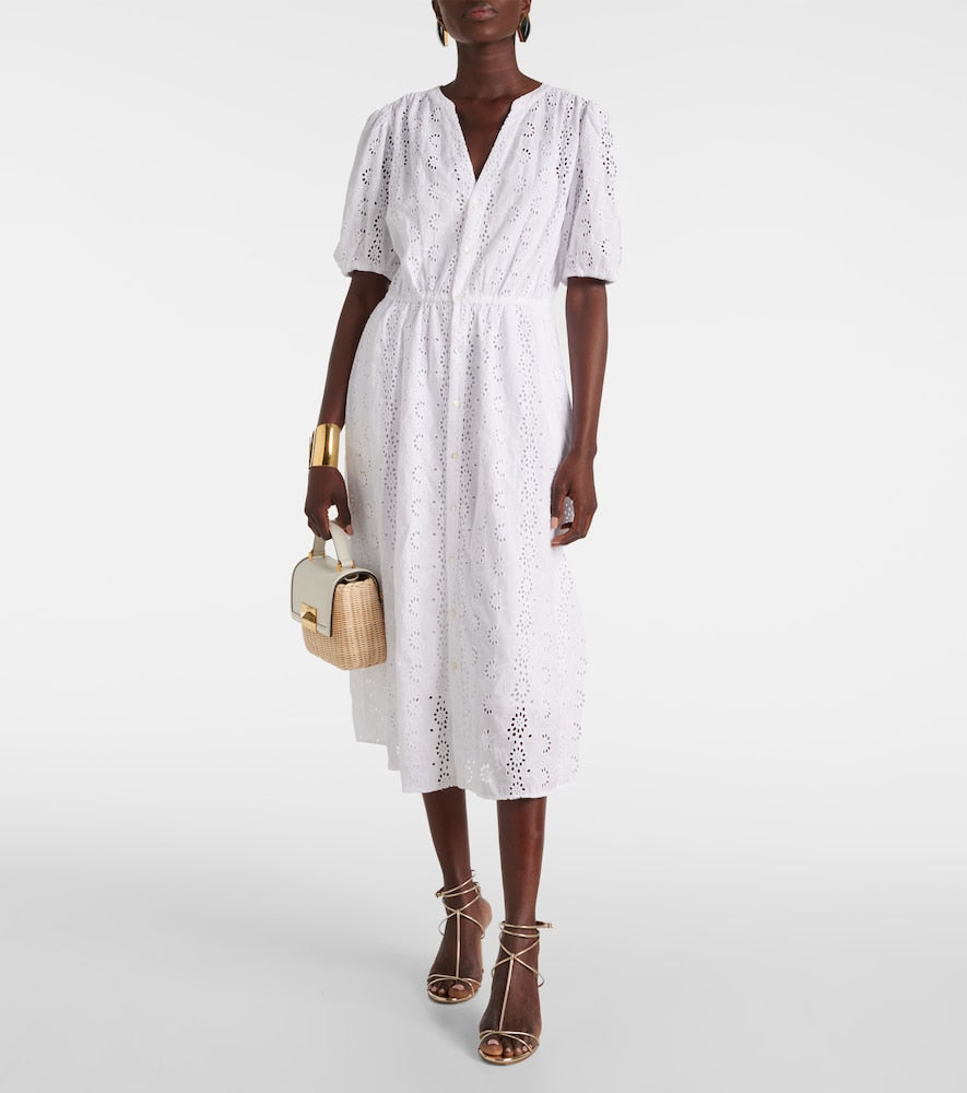 Velvet Broderie anglaise cotton midi dress
