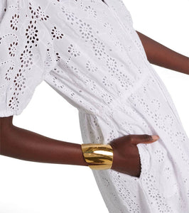 Velvet Broderie anglaise cotton midi dress