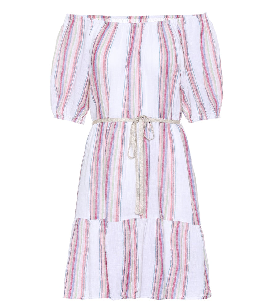 Velvet Cinthia striped linen-blend minidress. Velvet Cinthia 条纹亚麻混纺迷你连衣裙
