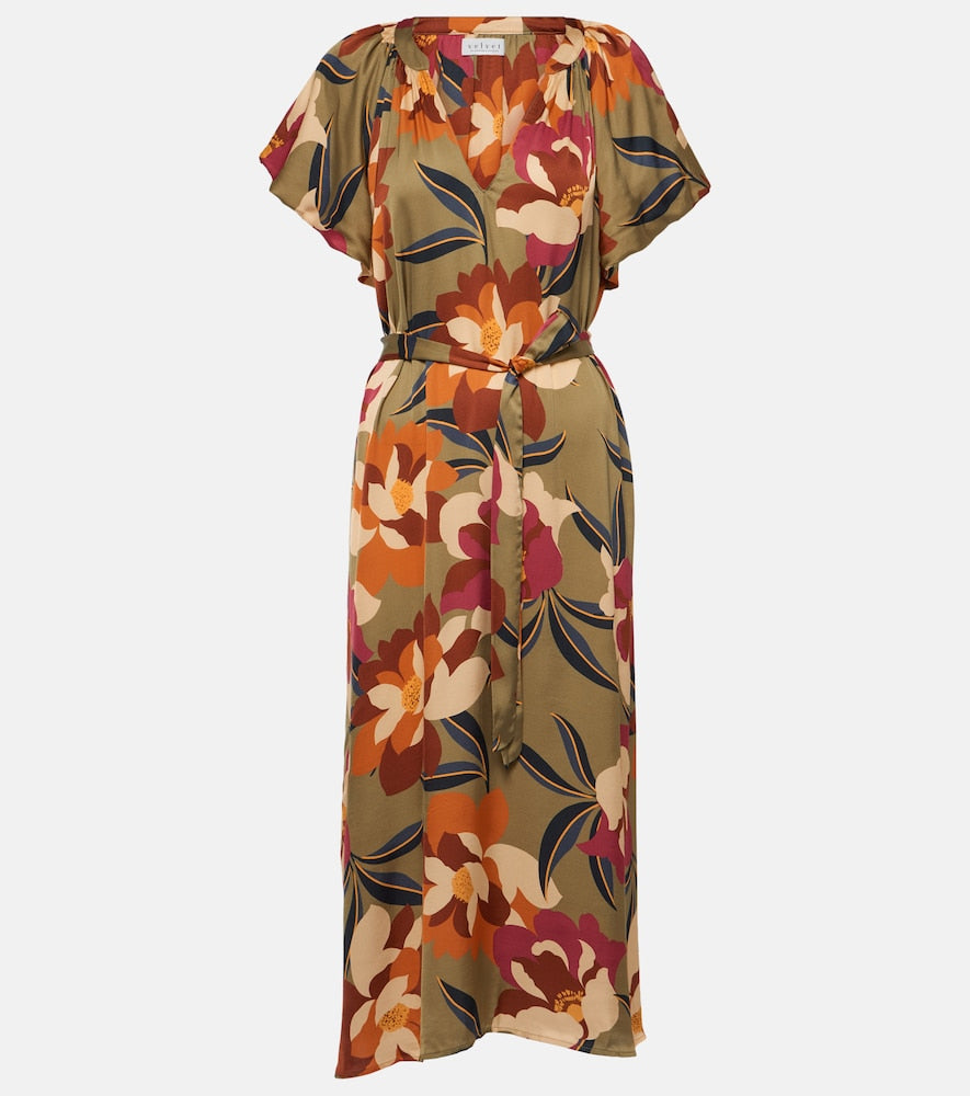 Velvet Francie printed satin midi dress. Velvet Francie 印花缎面中长连衣裙