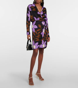 Velvet Printed satin wrap dress