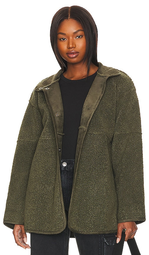 Velvet by Graham & Spencer Albany Reversible Sherpa Coat in Dark Green