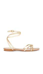 Veronica Beard Allegra Sandal in Metallic Gold | Pale Gold Flat Sandals for Women
