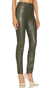 Veronica Beard Debbie Faux Leather High Rise in Olive