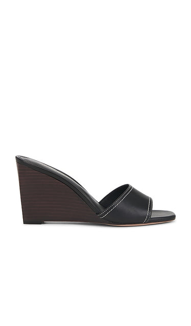 Veronica Beard Ellen Wedge Sandal in Black | Black Open Toe Wedges for Women