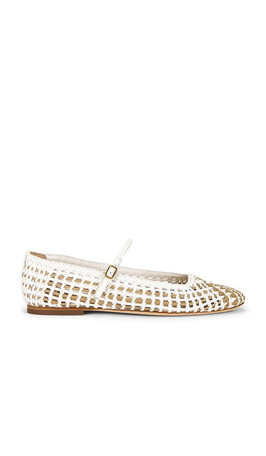 Veronica Beard Ellie Woven Flat in Cream | Coconut & Sand Ballet Flats for Women