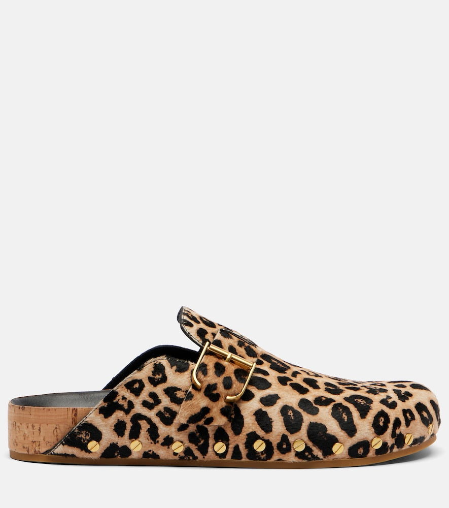 Veronica Beard Fern leopard-print calf hair mules