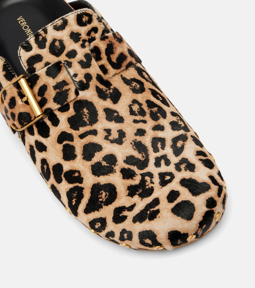 Veronica Beard Fern leopard-print calf hair mules