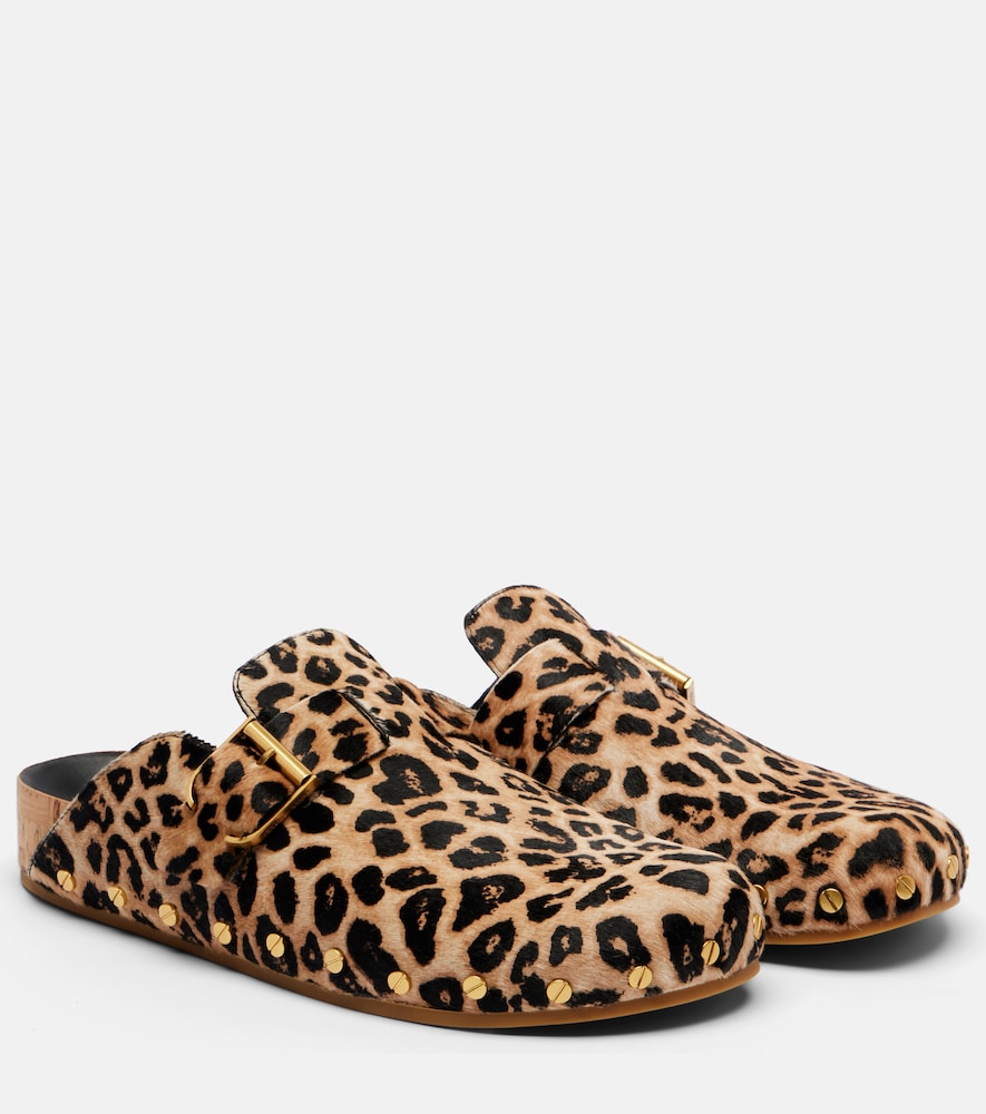 Veronica Beard Fern leopard-print calf hair mules