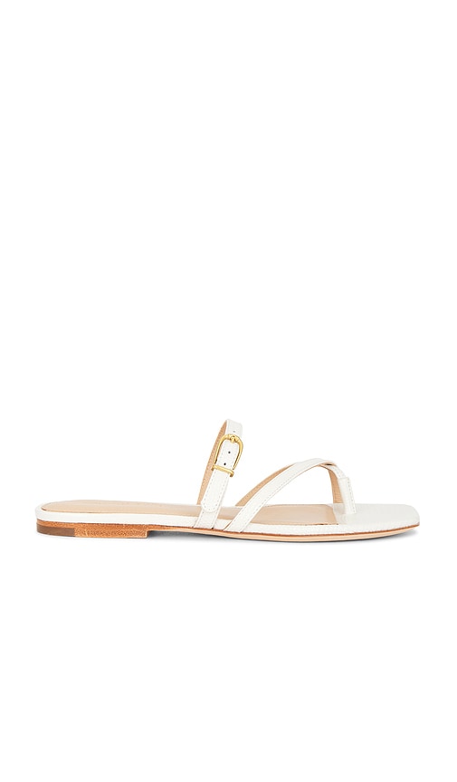 Veronica Beard Marthe Sandal in White | Parchment Flat Slides for Women