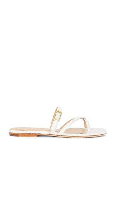 Veronica Beard Marthe Sandal in White | Parchment Flat Slides for Women