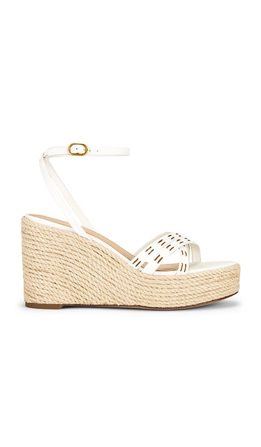 Veronica Beard Philene Wedge Sandal in White | Coconut Open Toe Wedges for Women