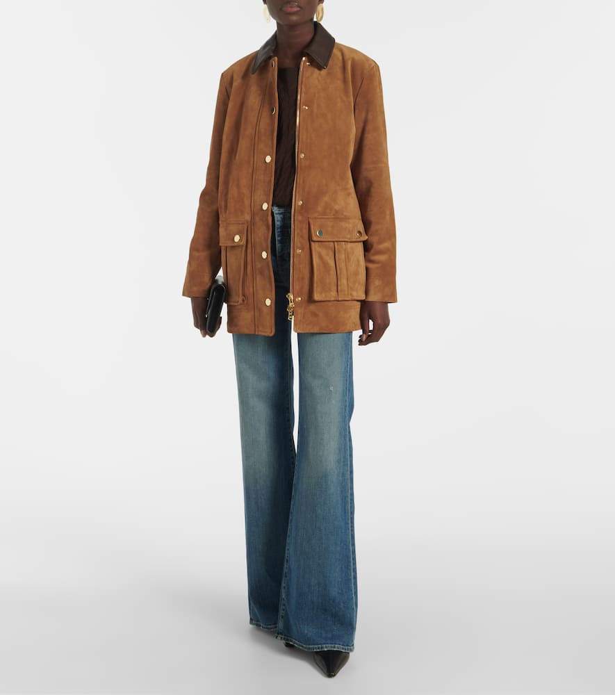 Veronica Beard Suz leather-trimmed suede jacket