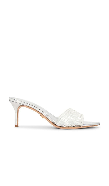 Veronica Beard Tia Jelly Heel in Metallic Silver, grey | Clear & Silver Open Toe Heels for Women