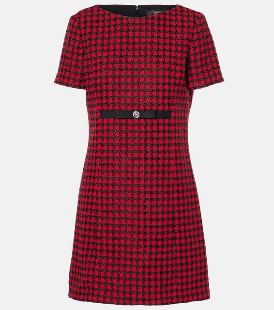 Versace Checked wool-blend tweed mini dress