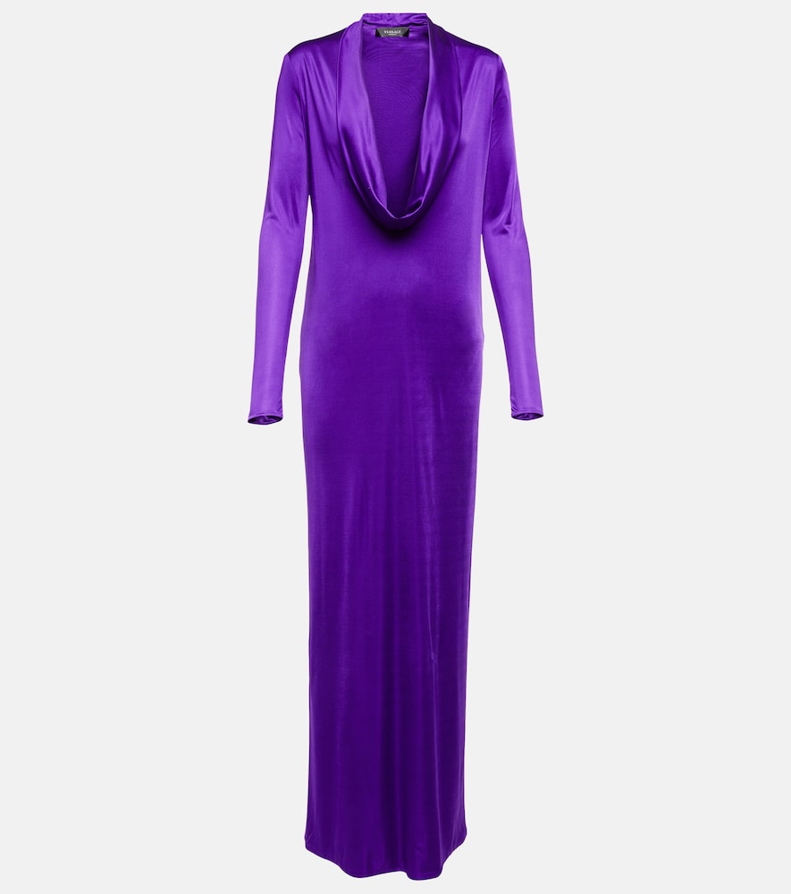 Versace Cowl-neck draped satin gown. 范思哲垂褶缎面高领礼服