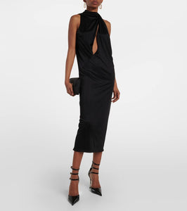 Versace Cutout turtleneck satin midi dress