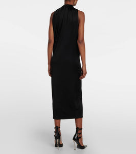 Versace Cutout turtleneck satin midi dress