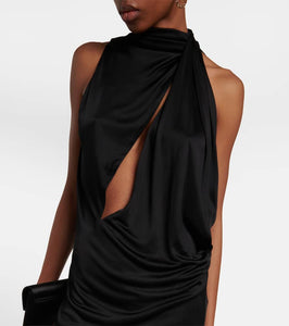 Versace Cutout turtleneck satin midi dress