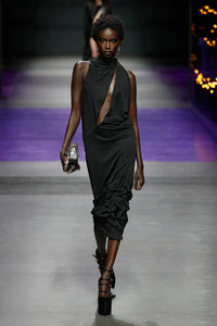 Versace Cutout turtleneck satin midi dress