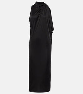 Versace Cutout turtleneck satin midi dress