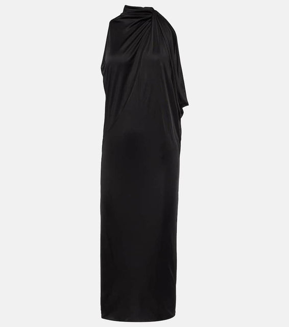 Versace Cutout turtleneck satin midi dress
