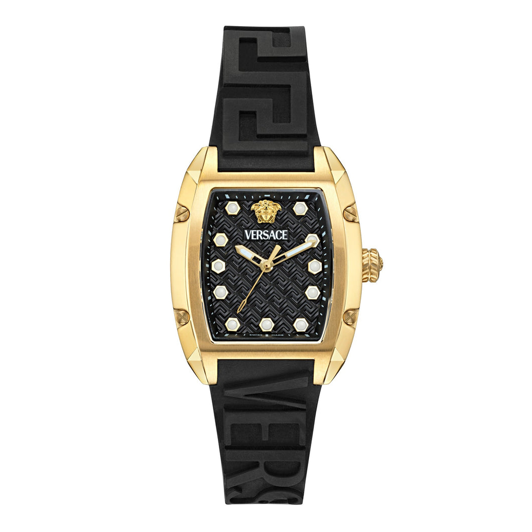 Versace Dominus Black Dial and Black Silicon Strap Watch 36mm - VE8K00624