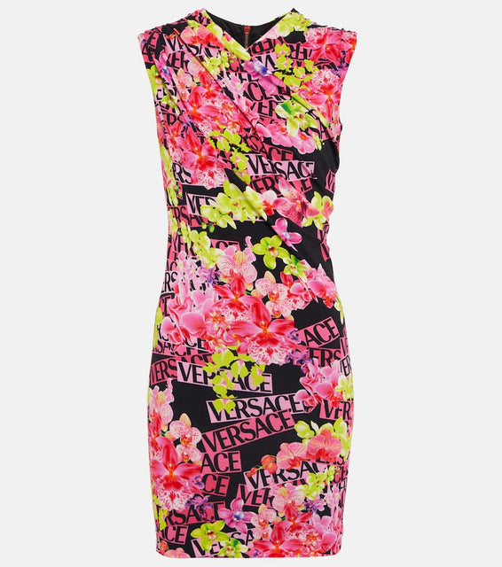 Versace Floral-print jersey minidress