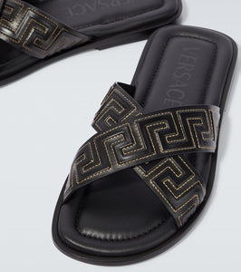 Versace Greca leather slides