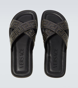 Versace Greca leather slides
