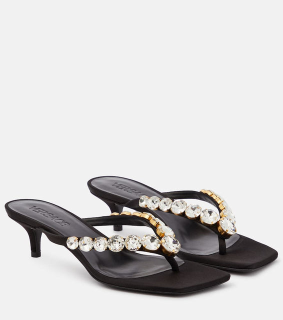 Versace High Summer embellished satin thong sandals