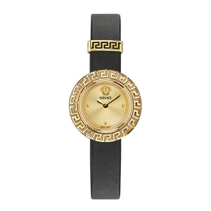 Versace La Creca Gold-Tone Dial Black Leather Strap Watch 28mm - VE8C00224