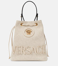 Versace La Medusa Small canvas bucket bag. Shop Versace Bucket Bags for women now.