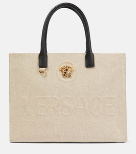 Versace La Medusa canvas tote bag. Shop Versace Tote Bags for women now.