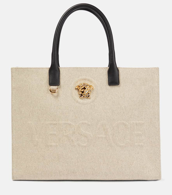 Versace La Medusa canvas tote bag. Shop Versace Tote Bags for women now.