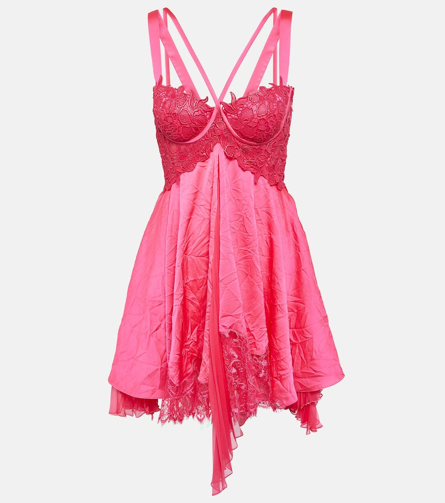 Versace Lace-trimmed satin minidress. 范思哲蕾丝边缎面迷你连衣裙