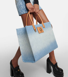 Versace Large logo denim tote bag