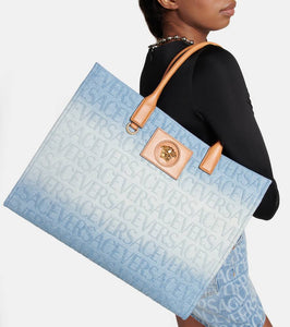 Versace Large logo denim tote bag